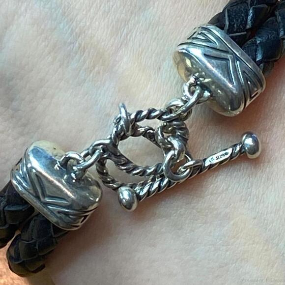 Carolyn Pollack Sterling Snowflake Obsidian Braided Leather Bracelet For Women - Picture 3 of 10
